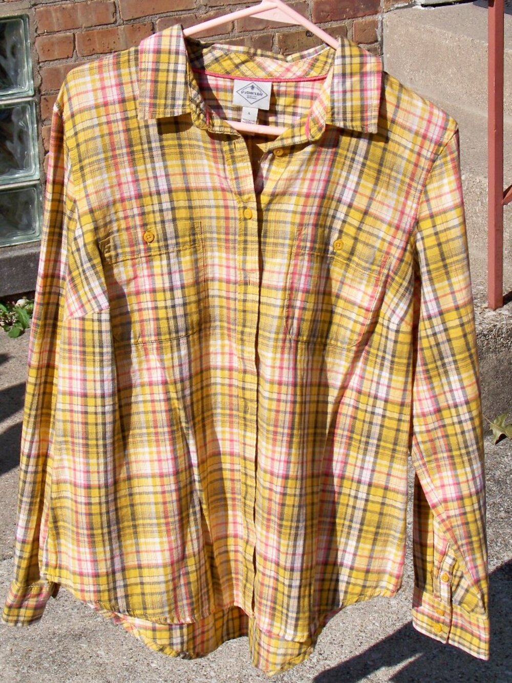 St. John's Bay Women's Yellow Plaid Shirt, Size L
